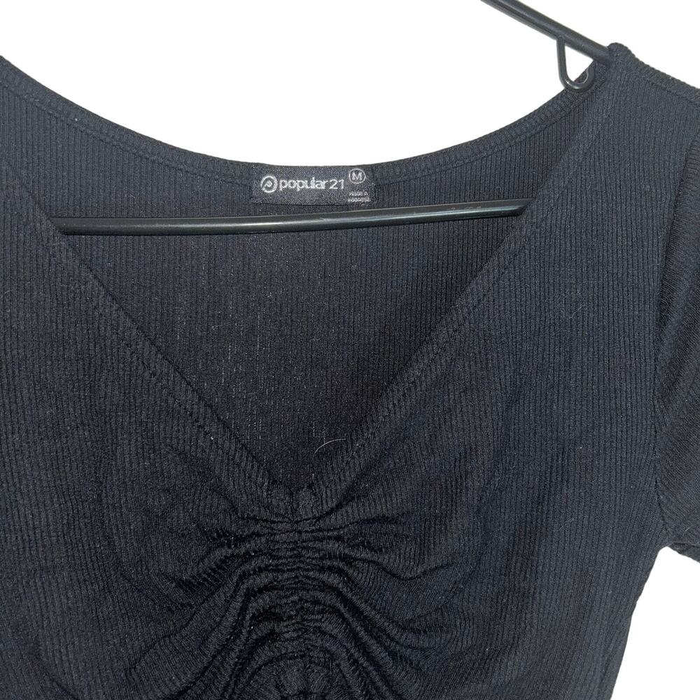 Popular 21 Ribbed Black Dress Short Sleeve Stretch Dress Size M - Picture 4 of 4